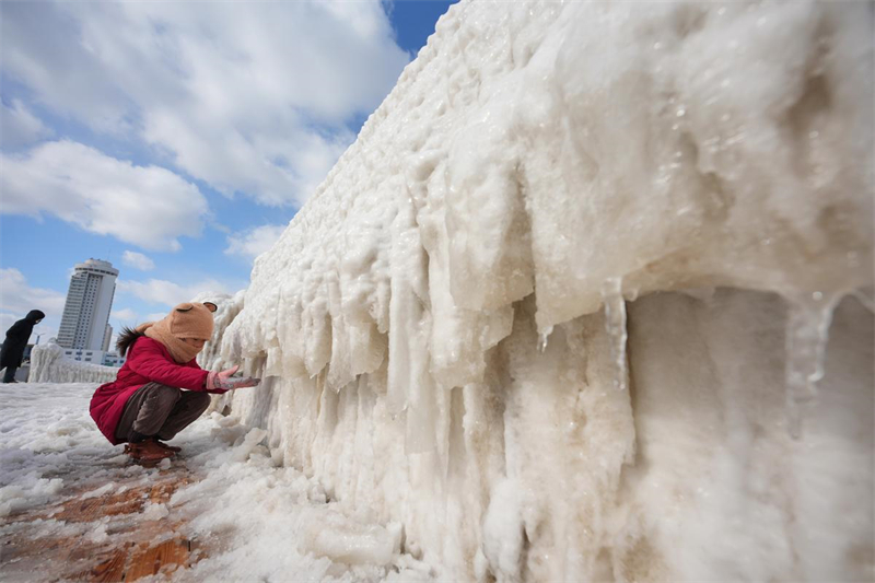Chegada da onda de frio transforma a costa de Shandong num 