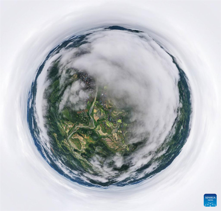 Vista aérea do terra?o em Guizhou, no sudoeste da China