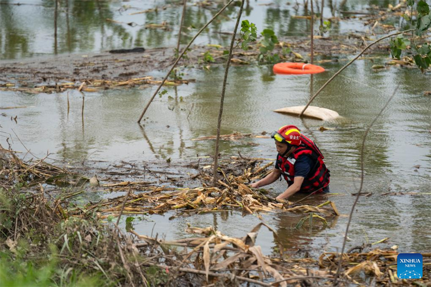 Equipe de resgate drena água de inunda??o no dique do Lago Dongting em Hunan