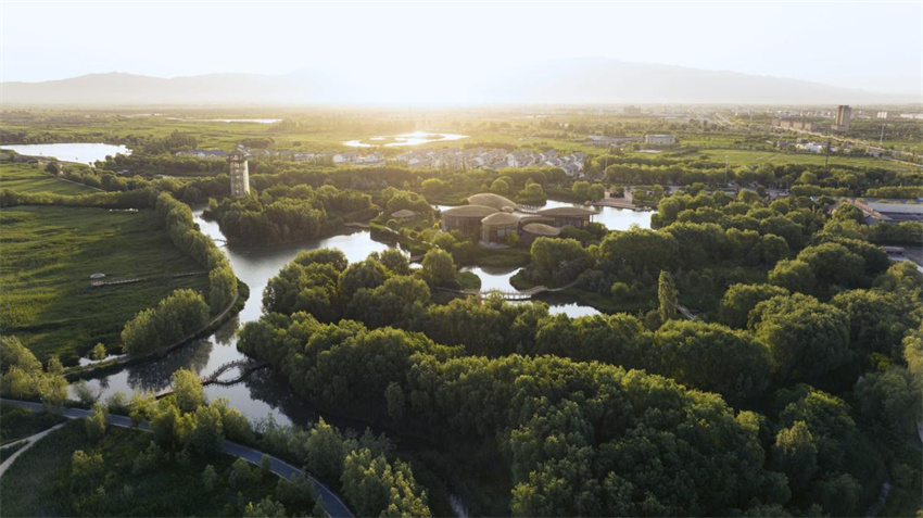Início do ver?o exuberante no Oásis no deserto de Zhangye, noroeste da China
