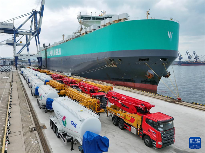 Shandong: porto de Yantai vê movimenta??o de veículos de exporta??o