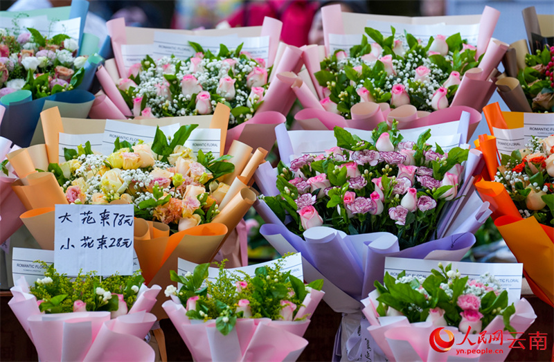 Yunnan: comemora??es do Festival Qixi aquecem mercado de flores em Kunming